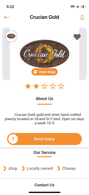 Screenshot of the St. Croix Explorer mobile app showing the island map and listings
